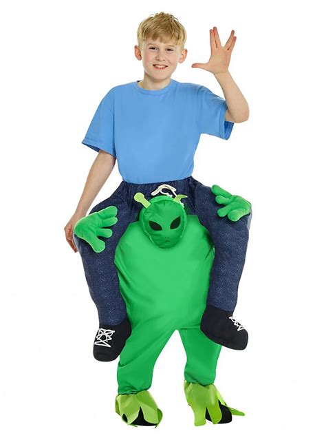 kids alien costume|alien carrying a kid costume.